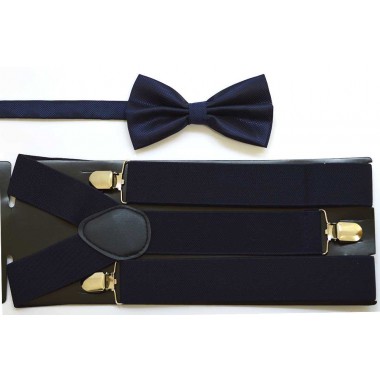 Set papion bleumarin si bretele bleumarin S007